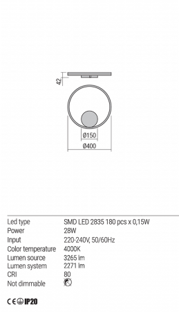 Aplica Redo Orbit LED Indirect Light alb mat  28W  2271 lumeni  alb neutru  4000K 01-1902 [2]