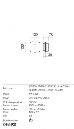 Aplica Redo QUDA 01-2978 Nichel mat LED 9W 465lm 3000K IP20 [1]