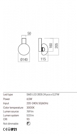Aplica Redo Sinclair 01-3240 Metal Negru mat LED 6.5W 3000K 533 lm  IP20 [1]