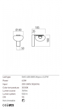 Aplica Redo Sinclair 01-3242 Metal Negru mat LED 6.5W 3000K 533 lm  IP20 [1]