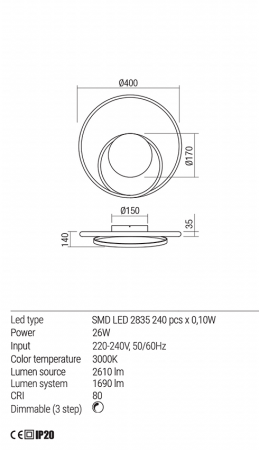 Aplica Redo Torsion LED Dimabila (3 step) alb mat 26W 2610/1690 lumeni alb cald 3000K 01-1789 [2]