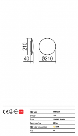 Aplica REDO Umbra 01-1334 SMD LED 12W 3000K 802lm IP20 Nedimabil Negru Mat [2]
