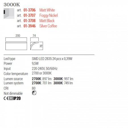 Aplica Redo Velas, silver coffee, LED, 9.5W, 749 lumeni, alb cald 3000K, 01-3946 [1]