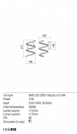 Aplica Redo Vuelta LED Dimabila (3 step) negru mat 21W 1710/1170 lumeni alb cald 3000K 01-1775 [2]