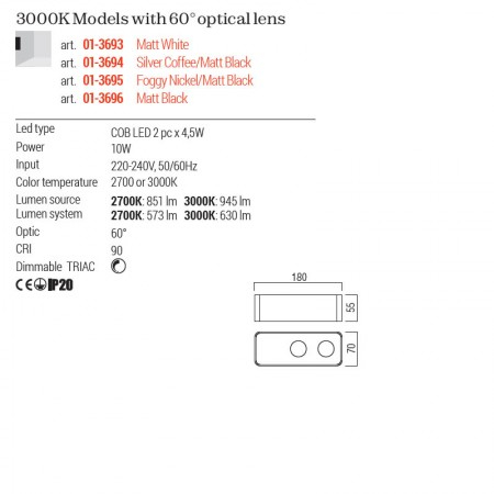 Aplica Redo Yuki, foggy nickel, LED, 10W, 630 lumeni, alb cald 3000K, 01-3695 [1]