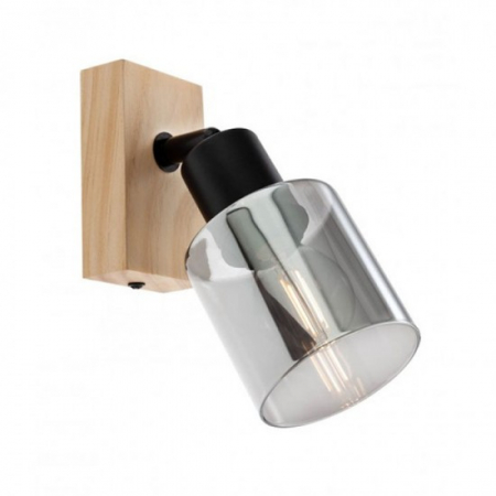 Moderne - Aplica Smarter Rotis, lemn natur, sticla fumurie, 1XE27, 01-3984