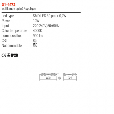 Aplica Smarter Saba 01-1472 LED 10W 4000K 990lm Aluminiu Alb Mat IP20 [1]