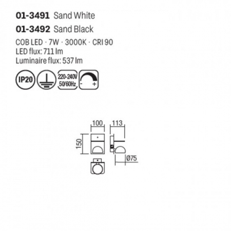Aplica Smarter Seibi, alb mat, LED, 7W, 537 lumeni, alb cald 3000K, 01-3491 [1]