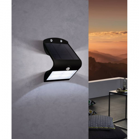Aplica solara exterior EGLO LAMOZZO 900255, SOLAR-LED 3,2W 440lm 3000K, 4000K, 6000K IP54, Negru, transparent [1]