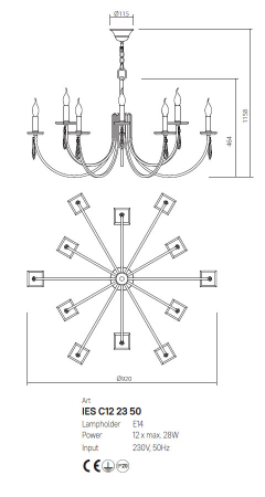 Candelabru Incanti Elisir 12xE14 IES C12 23 50 Metal Alama Cristal IP20 [1]
