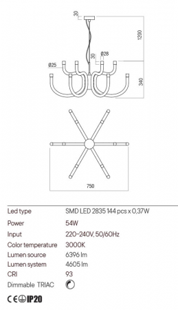 Candelabru Redo Luxor 01-3228 LED 54W 4605 lm 3000K Metal&Aluminiu Auriu Dimabil Triac IP20 [1]