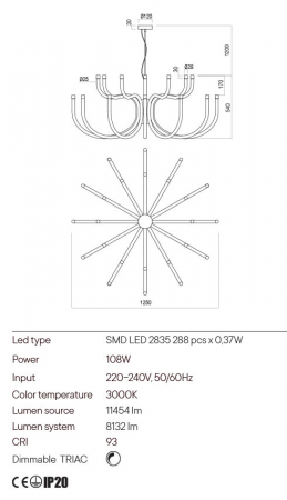 Candelabru Redo Luxor 01-3236 LED 108W 8132 lm 3000K Metal&Aluminiu Auriu Dimabil Triac IP20 [1]