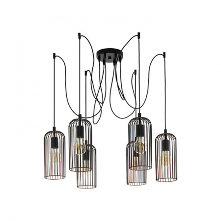 BLACK FRIDAY - Candelabru EGLO Roccamena, 6xE27, 6x60W, Otel, Negru/Cupru - 49643