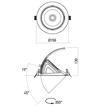 Corp iluminat încastrat orientabil Arelux XDOWN DN05WW SWH 33W COB BRIDGELUX 3000K 2849 lm 220-240V AC CRI90 Alb sablat IP40 [1]