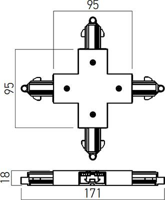 Element de conexiune în cruce și alimentare pentru patru şine cu un circuit. Arelux MT MT1011 BK Negru mat IP20 [1]