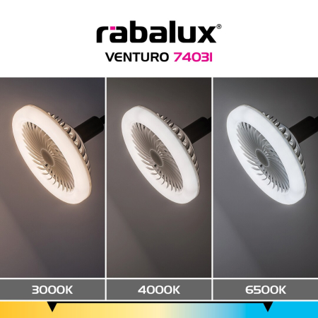 Lampadar cu ventilator Rabalux Venturo E27 E27 1x MAX 20W 1600lm 3000K-6500K metal black stil tehnic, IP20 74031 [10]