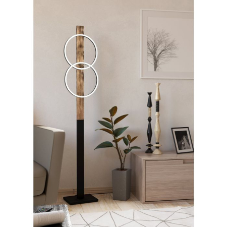 Lampadar EGLO Boyal 900892 LED 2X12W 3000K 3400lm 220-240V,50/60Hz L 300mm x H 1500mm otel/lemn negru/maro rustic plastic alb IP20 [6]