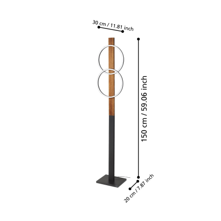 Lampadar EGLO Boyal 900892 LED 2X12W 3000K 3400lm 220-240V,50/60Hz L 300mm x H 1500mm otel/lemn negru/maro rustic plastic alb IP20 [4]