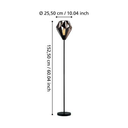 Lampadar EGLO Carlton 1 49994 E27 1X60W 220-240V,50/60Hz H 1525mm x Ø255mm otel negru/cupru  IP20 [2]