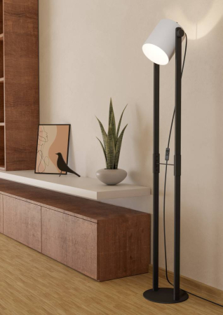 Lampadar EGLO Hornwood 1 43429 E27 1X28W 220-240V,50/60Hz L 215mm x H 1395mm otel/lemn negru tesatura alba IP20 [2]