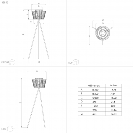 Lampadar EGLO Hykeham 43855 E27 1X40W 220-240V,50/60Hz H 1295mm x Ø380mm otel negru lemn natur IP20 [2]