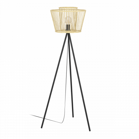 Lampadare - Lampadar EGLO Hykeham 43855 E27 1X40W 220-240V,50/60Hz H 1295mm x Ø380mm otel negru lemn natur IP20