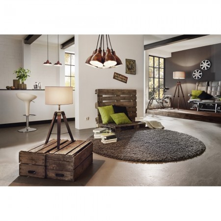 Lampadar Eglo Lantada, textil grej, lemn de nuc, 1XE27, H.143 cm, 94326 [1]