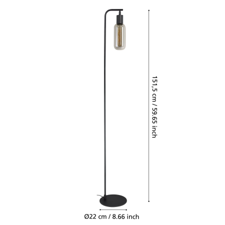 Lampadar EGLO Maione 901008 E27 1X4W 220-240V,50/60Hz L 220mm x l 90mm x H 1510mm otel negru sticla vaporizata gri IP20 [3]