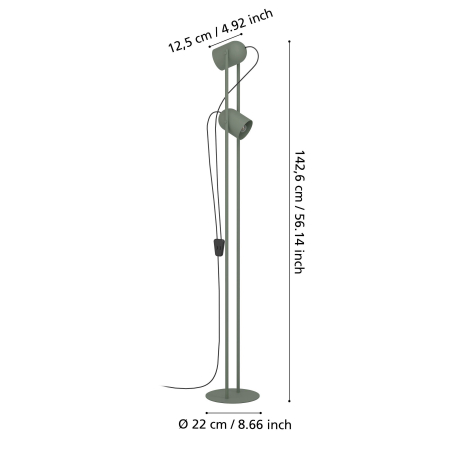 Lampadar EGLO Tilston 44137 E14 2X8W 220-240V,50/60Hz L 125mm x l 130mm x H 1425mm otel verde  IP20 [4]