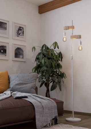 Lampadar EGLO Townshend 44083 E27 2X10W 220-240V,50/60Hz L 205mm x l 250mm x H 1665mm otel alb lemn maro IP20 [2]