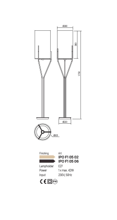 Lampadar Incanti Poseido IPO F1 05 06 E27 1x42W Metal GOLD/BEIGE SHADE IP20 [1]