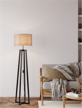 ILUMINAT INTERIOR - Lampadar Nova Luce ARTIS 9001082 E27 1x12W    Grey Linen Shade & Black W ood   IP20