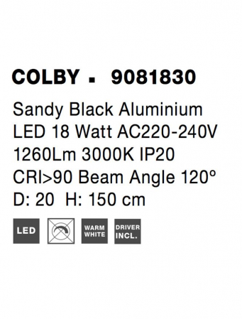 Lampadar Nova Luce COLBY LED 18W 1260lm 3000K Sandy Black Aluminium IP20 [7]