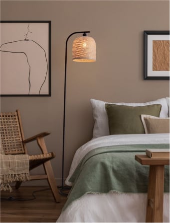Lampadare - Lampadar Nova Luce INTRA 9001090 E27 1x12W    Natural Bamboo & Black Metal   IP20