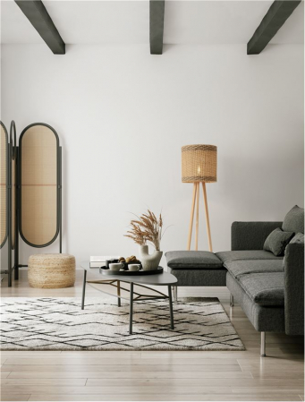 ILUMINAT - Lampadar Nova Luce PLETTE 9586528 E27 1x12W    Dried Water Hyacinth Natural W ood Base Black Fabric W ire Cable  IP20