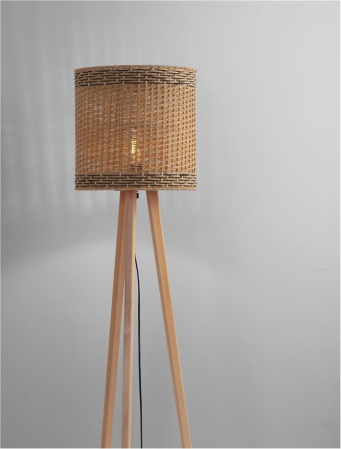 Lampadar Nova Luce PLETTE 9586528 E27 1x12W    Dried Water Hyacinth Natural W ood Base Black Fabric W ire Cable  IP20 [7]