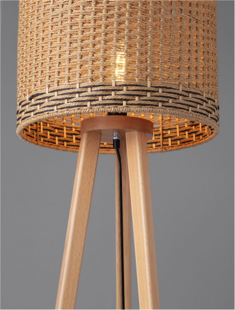 Lampadar Nova Luce PLETTE 9586528 E27 1x12W    Dried Water Hyacinth Natural W ood Base Black Fabric W ire Cable  IP20 [5]