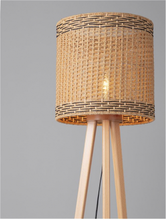 Lampadar Nova Luce PLETTE 9586528 E27 1x12W    Dried Water Hyacinth Natural W ood Base Black Fabric W ire Cable  IP20 [3]