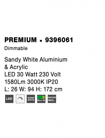 Lampadar Nova Luce PREMIUM LED 30W 1580lm 3000K Sandy White Aluminium& Acrylic IP20 [6]