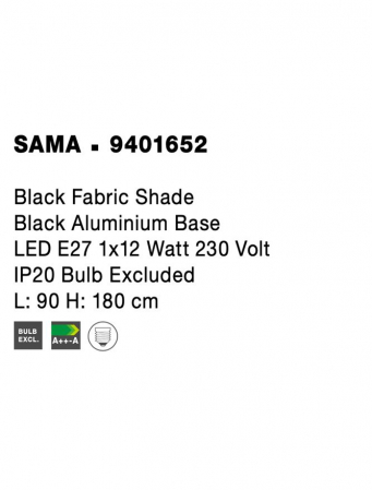 Lampadar Nova Luce SAMA E27 1x12W   Black Fabric Shade Black Aluminium Base  IP20 [9]