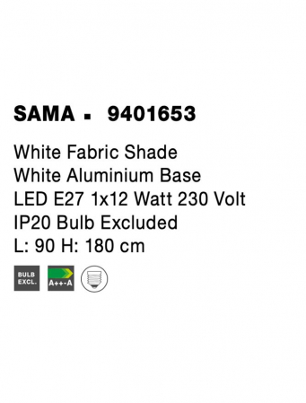Lampadar Nova Luce SAMA E27 1x12W   White Fabric Shade White Aluminium Base  IP20 [7]