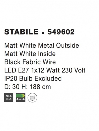 Lampadar Nova Luce STABILE E27 1x12W   Matt White Metal Outside Matt White Inside Black Fabric Wire IP20 [2]