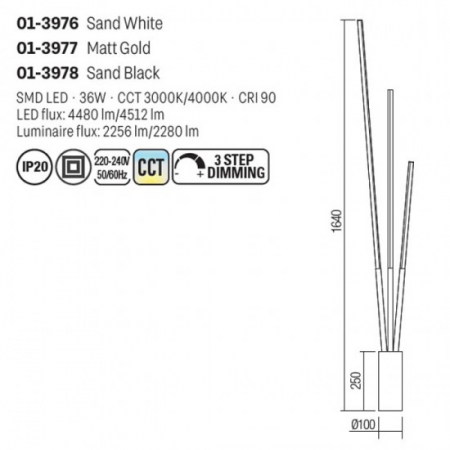 Lampadar Smarter Herald, alb mat, LED CCT, 36W, 2280 lumeni, 3000K/4000K, H.164 cm, 01-3976 [1]