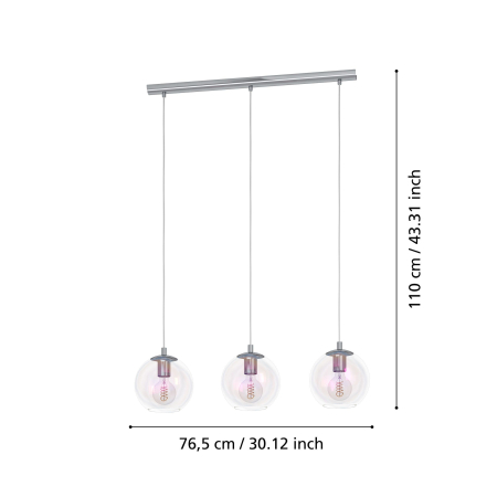 Lustra EGLO Ariscani 2 901919 E27 3X60W 220-240V,50/60Hz L 765mm x l 165mm x H 1100mm otel crom sticla iridescent IP20 [3]