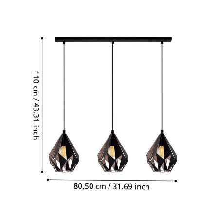 Lustra EGLO Carlton 1 49991 E27 3X60W 220-240V,50/60Hz L 805mm x l 205mm x H 1100mm otel negru/cupru  IP20 [2]