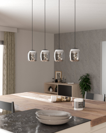 Lustra EGLO Ciampino 901193 E27 4X28W 220-240V,50/60Hz L 975mm x l 150mm x H 1100mm otel negru sticla vaporizata gri IP20 [1]