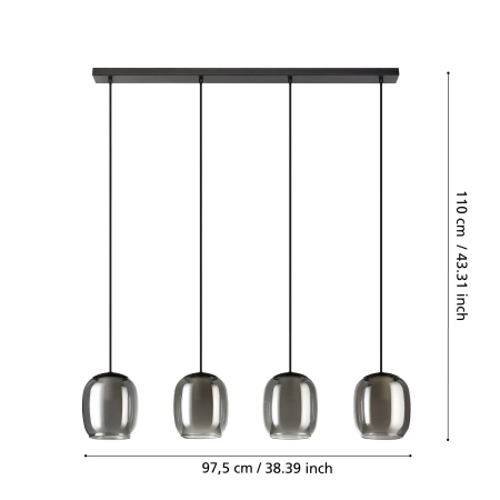 Lustra EGLO Ciampino 901193 E27 4X28W 220-240V,50/60Hz L 975mm x l 150mm x H 1100mm otel negru sticla vaporizata gri IP20 [4]