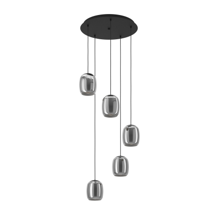 Lustra EGLO Ciampino 901194 E27 5X28W 220-240V,50/60Hz H 1500mm x Ø540mm otel negru sticla vaporizata gri IP20