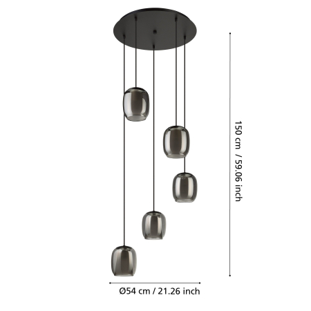 Lustra EGLO Ciampino 901194 E27 5X28W 220-240V,50/60Hz H 1500mm x Ø540mm otel negru sticla vaporizata gri IP20 [4]