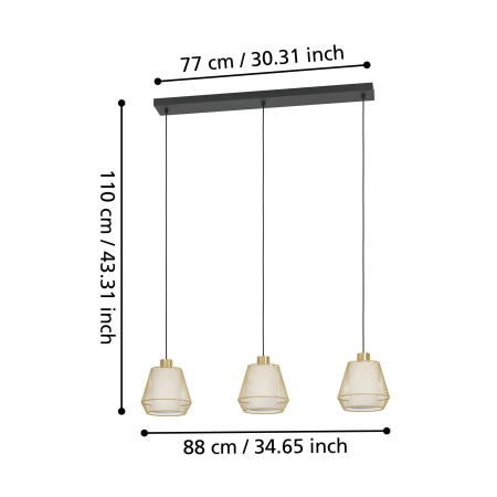 Lustra EGLO Ciudadela 900897 E27 3X40W 220-240V,50/60Hz L 880mm x l 180mm x H 1100mm otel negru tesatura/otel alba/alama periata IP20 [5]